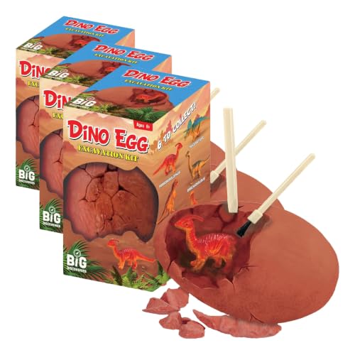 Big Discoveries Dino Egg Excavation Kits from Discover Prehistoric Dinosaur Eggs | Interactive Fossil Archaeology Dig Kit Toy for Kids | Six Dinosaurs to Collect (Pack of 3)