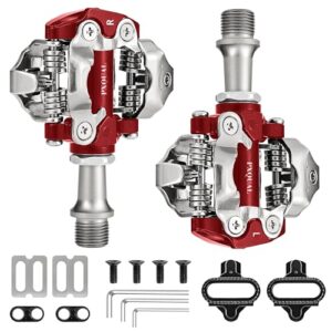 Bike Pedals, 9/16 "Mountain Bike Pedal, Aluminum Alloy Sealed Clipless Pedals Compatible with Type Cleats - Easy Clip in & Out(Red)