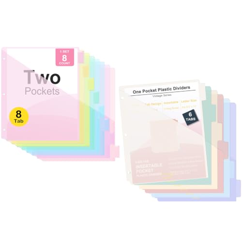 Binder Dividers with Tabs for 3 Ring Binder Letter Size (1 Set of 8-Tab Two Pocket Dividers & 1 Set of 6-Tab Pocket Dividers)
