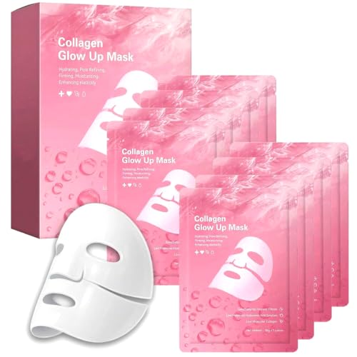 Bio-Collagen Overnight Face Mask, 8-Pack Transparent Transforming Hydrogel Sheet Masks for Glass Skin, Low-Molecular Collagen Hydrating & Firming Skincare, Deep Plumping Sleep Mask