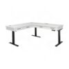 Bison office Wood L-Shaped Electric Standing Desk with Return, Height Adjustable Sit Stand Corner Desk for Home Office Workstation, White