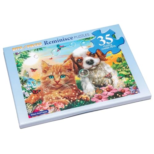 Bits and Pieces Large Piece Puzzles for Seniors, 10 in. x 13 in. Kitten and Puppy Puzzle - 16 pc Extra Large Pieces Puzzles for Dementia Seniors, Alzheimer Puzzle Memory Aids for Seniors with Dementia