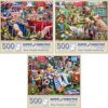 Bits and Pieces – Value Set of Three Jigsaw Puzzles for Adults – Desserts, Farm Animals & Quilting Festival by Larry Jones – Random Die-Cut Pieces, Recycled Cardboard (Three 500 Piece Puzzles)