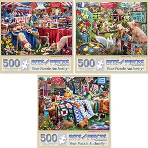 Bits and Pieces – Value Set of Three Jigsaw Puzzles for Adults – Desserts, Farm Animals & Quilting Festival by Larry Jones – Random Die-Cut Pieces, Recycled Cardboard (Three 500 Piece Puzzles)