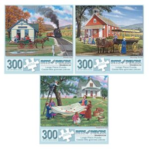 Bits and Pieces – Value Set of Three Large 300 Piece Jigsaw Puzzles for Adults – Sunny Season Collection by Artist John Sloane, Completed Puzzle Size: 18" x 24"