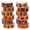 BkeeCten Fall Cute Black Cat Washi Tape, 12 Rolls Decorative Paper Tape