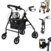 Black - 6 Wheel Portable Folding Shopping Cart with Seat and Storage Bag