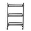 Black 3‑Tier Mobile Utility Cart with Hooks, Slim Rolling Organizer for Narrow Spaces