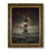 Black and Gold Vintage Framed Halloween Tower Wall Art Gothic Poster