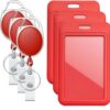 Black Badge Holders with 3 Pack Retractable Keychains – Multi-Card ID Card Badge Reel for Work, Office, Lanyards (3, Red)