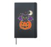 Black Cat Halloween Bat Wings Emerald Eyes Moon Stars Cute Hardcover Journal, Black