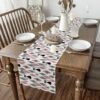 Black Cat Table Runner 13 X 120 Inches,Geometric Rhombus Square Kitchen Dining Tables Decor for Home, Mid Century Vintage Table Mat, Pink Gray White