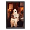 Black Framed Flat Funny Halloween Canvas Wall Art Ghost Reading On Toilet Poster Vintage Dark Gothic Autumn Halloween Bathroom Prints For Home Bedroom Dorm Wall Decor 12x16in Black Framed Flat