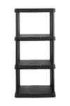 Black Freestanding Plastic 4‑Shelf Storage Organizer, Solid Shelf Design, Tool‑Free Assembly, Lightweight Portable Unit, 200 Lbs Total Weight Capacity for Garage Household Spaces