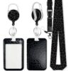 Black Lanyard with Leopard Badge Holder - Retractable Badge Reel Clip
