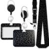 Black Leopart Horizontal ID Badge Holder for Women | Adjustable Lanyard | Retractable Badge Reel | Teacher Lanyard with ID Card Holder for Nurse Students Worker Office Gifts