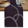 Black Line Art Cotton Linen Table Runner for Dining Kitchen, Modern Abstract Geometric Ribbons Wedding Outdoor Party Tablerunners Decoration, Dresser Scarf Coffee Tablecloth Runners 13x108 Inches