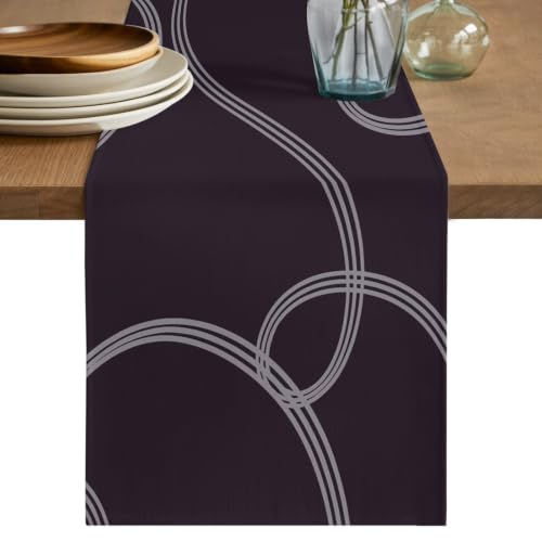 Black Line Art Cotton Linen Table Runner for Dining Kitchen, Modern Abstract Geometric Ribbons Wedding Outdoor Party Tablerunners Decoration, Dresser Scarf Coffee Tablecloth Runners 13x108 Inches