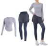 Black Two Piece Sets for Women, Pilates Outfits, XXL Size for 135 to 150 lb, Includes Long Sleeve Top and Shorts or Leggings, Polyester and Spandex Fabric, Activewear for Training and Daily Wear