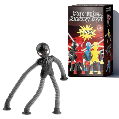 Black Web-Slinging Sensory Toy, Single Pop Tube Fidget with Suction, Travel Toys for Toddlers Kids Ages 3-9, Valentine Easter Gift for Boy