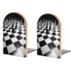 Black White Chess Checkerboard Wooden Bookends for Shelves 1 Pair