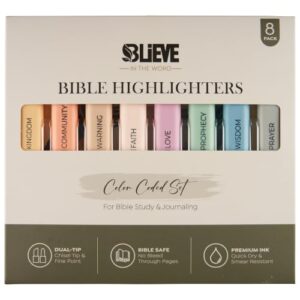 BLIEVE Bible Highlighters No Bleed Through, Color Coded, Dual Tip, 8 Pack