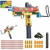 Block Blaster Toy Gun with Shell Ejection, DIY Building Brick Assembly Set with Slide Action, Sight, Foldable Handle and Dart Holder, Foam Dart Shooter for Play and Tabletop Display