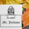 Bloodhounds Peeking Ex Libris Book Stamp, Duo Hand Mount, 1-5/8 Square