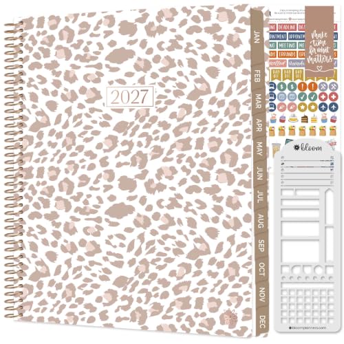 bloom daily planners 2027 Planner for Women (8.5" x 11") - Weekly & Monthly Calendar Year (January to December) Softcover Agenda Book Organizer with Stickers & Stencil - Tan Leopard