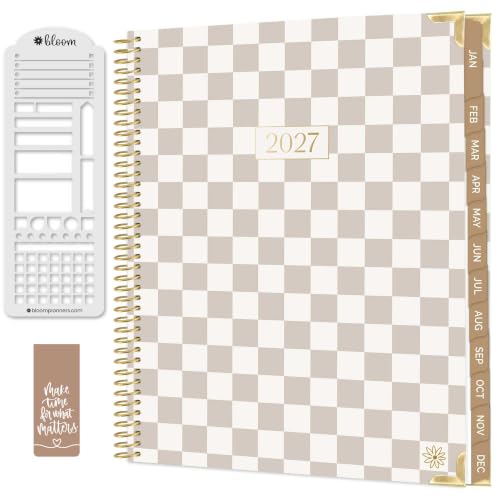 bloom daily planners HARDCOVER Planner 2027 (8.5" x 11") January - December 2027 Calendar Year - Task Goal Planner for Women - Monthly & Weekly Inspirational Agenda Book - Checkered, Café