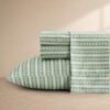 BLOOMHAVEN Queen Size Sheet Set-4 Pieces Green Striped Bed Sheets Recycled