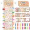 Blosssound Class Jobs Pocket Chart with 31 Cards 40 Colored Clips Classroom Teacher's Helper Management Educational Pocket Chart Bulletin Board Decorations Preschool Supplies (Boho)