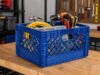 Blue 24 Quart Stackable HDPE Plastic Milk Crate Storage Bin