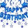 Blue Happy Birthday Balloons Banner With Blue Star Hanging Swirl Decorations, Star Foil Balloons For Happy Birthday Decorations Women, Men