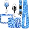 Blue Leopart Horizontal ID Badge Holder for Women | Adjustable Lanyard | Retractable Badge Reel | Teacher Lanyard with ID Card Holder for Nurse Students Worker Office Gifts