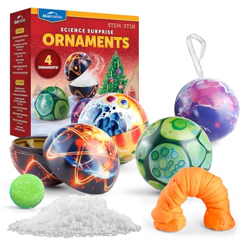 Blue Marble Science Ornaments Christmas Crafts for Kids Kit – 4 Ornaments with Holiday Science Experiments - Bouncy Ball Holiday Crafts, DIY Instant Snow Activities for Kids, Boys, and Girls