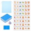 Blue Pink 2 Players Mahjong Block Set, Mahjong Tile Game with 50 Tiles with 12 Different Patterns, Animal and Food Pattern, Portable Mahjongg Set with A Carry Bag（Includes Instruction Manual）