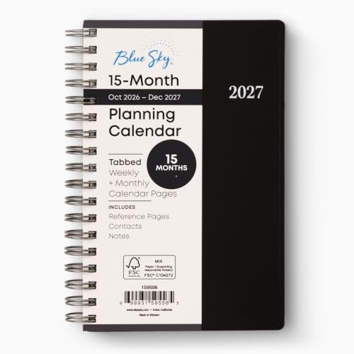 Blue Sky 2027 15-Month Weekly and Monthly Mini Planner Calendar, Includes October 2026 - December 2027, 3.625" x 6.125", Flexible Cover, Wirebound, Laminated Tabs, Enterprise (Pack of 24)