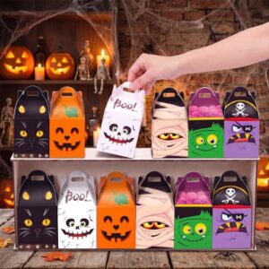 Blueweenly 13 Pcs Halloween Treat Boxes Match the Box Prize Game Set Wooden Board Game with 12 Paper Boxes Interactive Halloween Party Toys for Kids Adults Family Party Favor Decor