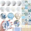 Blueweenly 18 Set Oyster Shells for Crafts 4"-6" Natural Flat Oyster Shells with Vintage Blue Floral Decoupage Napkin, Jute Rope Glue Paints Brushs for DIY Crafting Party Furniture Decor