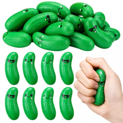 Blueweenly 48 Pcs Stress Ball Bulk Funny Cucumber Squeeze Balls 3.45" PU Expression Stress Mini Emotional Squeezable Relief Gifts for Adult Employee Office Inspirational Party Stuffing Bag