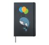 Blue Whale hangs from Balloon Hardcover Journal, Black