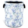 Blue White Iris Flowers Laundry Basket Foldable Oxford Cloth 18.9x16.5 In