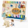 BlueWood Wooden Busy Board for 18+ Months, Activity Center for Toddlers