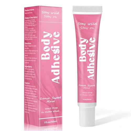 Body Adhesive Glue for Clothes & Skin, Fabric-Safe Body Glue, Sweat-Resistant & Washable, Fashion Glue Tape for Dancers, Socks, Leotards, Bras, Wigs, Costumes, Cosplay, Holds All Day, Fast Drying