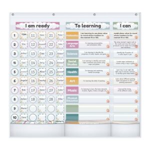 BOHEMIABY Visible Learning Classroom Pocket Chart - Reusable Dry Erase Study Goals Board, Motivational Incentive Chart for Learning Goals, Behavior Tracking & Centers Rotation, Homeschool(White)