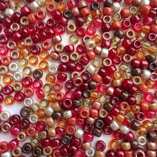 Boho Scarlet Mix Pony Beads – Red Earth Tones Aesthetic - for Bracelets & Jewelry, Made in USA (500 pcs) 6x9mm Large Hole Plastic Beads for Kandi Crafts, Concert Festival Bracelets, Arts & Crafts