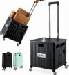 Boltly Folding Utility Cart Portable Rolling Crate Handcart Shopping Trolley Collapsible Tool Box, with Lid, Basket on 4 Rotating Wheels, for Grocery, Garden, Office, Storage, Teacher, Tool (Black)