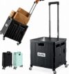 Boltly Folding Utility Cart Portable Rolling Crate Handcart Shopping Trolley Collapsible Tool Box, with Lid, Basket on 4 Rotating Wheels, for Grocery, Garden, Office, Storage, Teacher, Tool (Black)