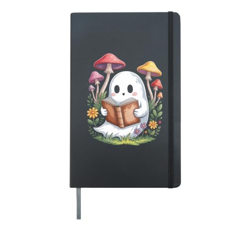 Boo Cottagecore Book Reader Cute Ghost Halloween Bookworm Hardcover Journal, Black